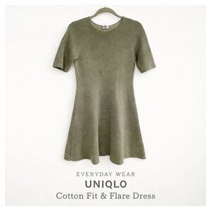 UNIQLO Japan 100% Cotton Knit Fit & Flare Dress Olive Gray M Minimalist